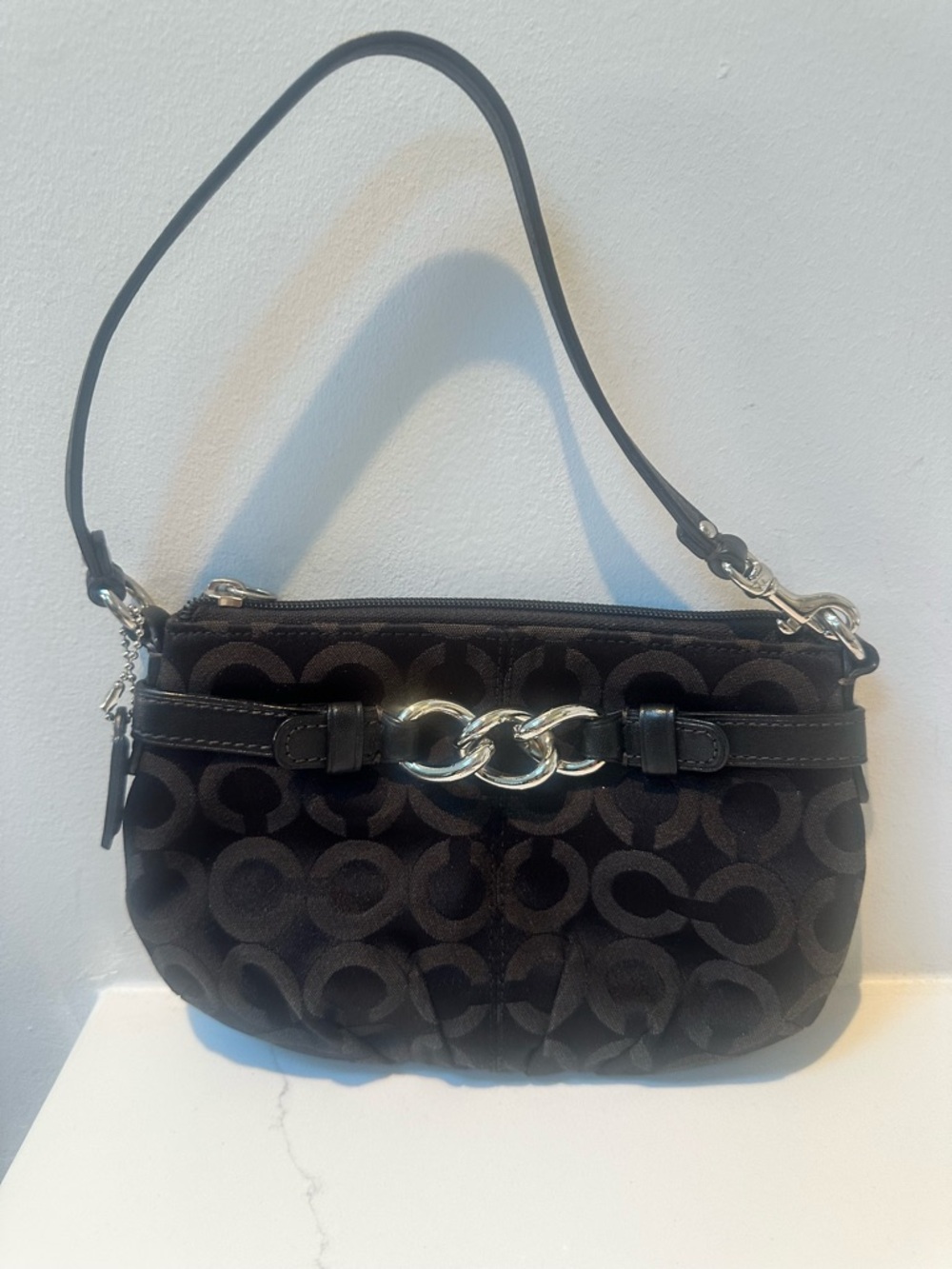 Coach Op Art Black Signature Jacquard wristlet or mini bag with hang tag - Picture 3 of 10